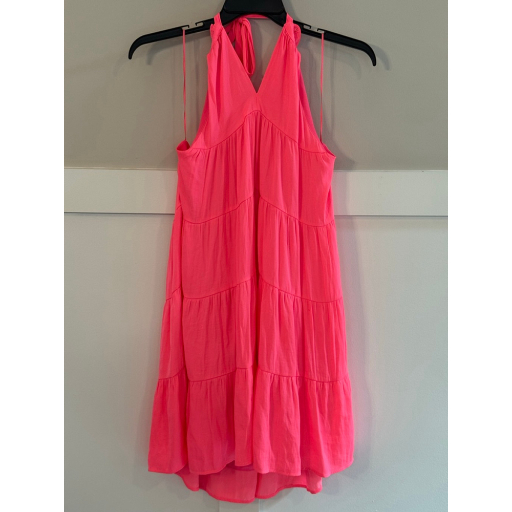 Women's Skies Are Blue Neon Pink Tiered Halter Mini Dress S
